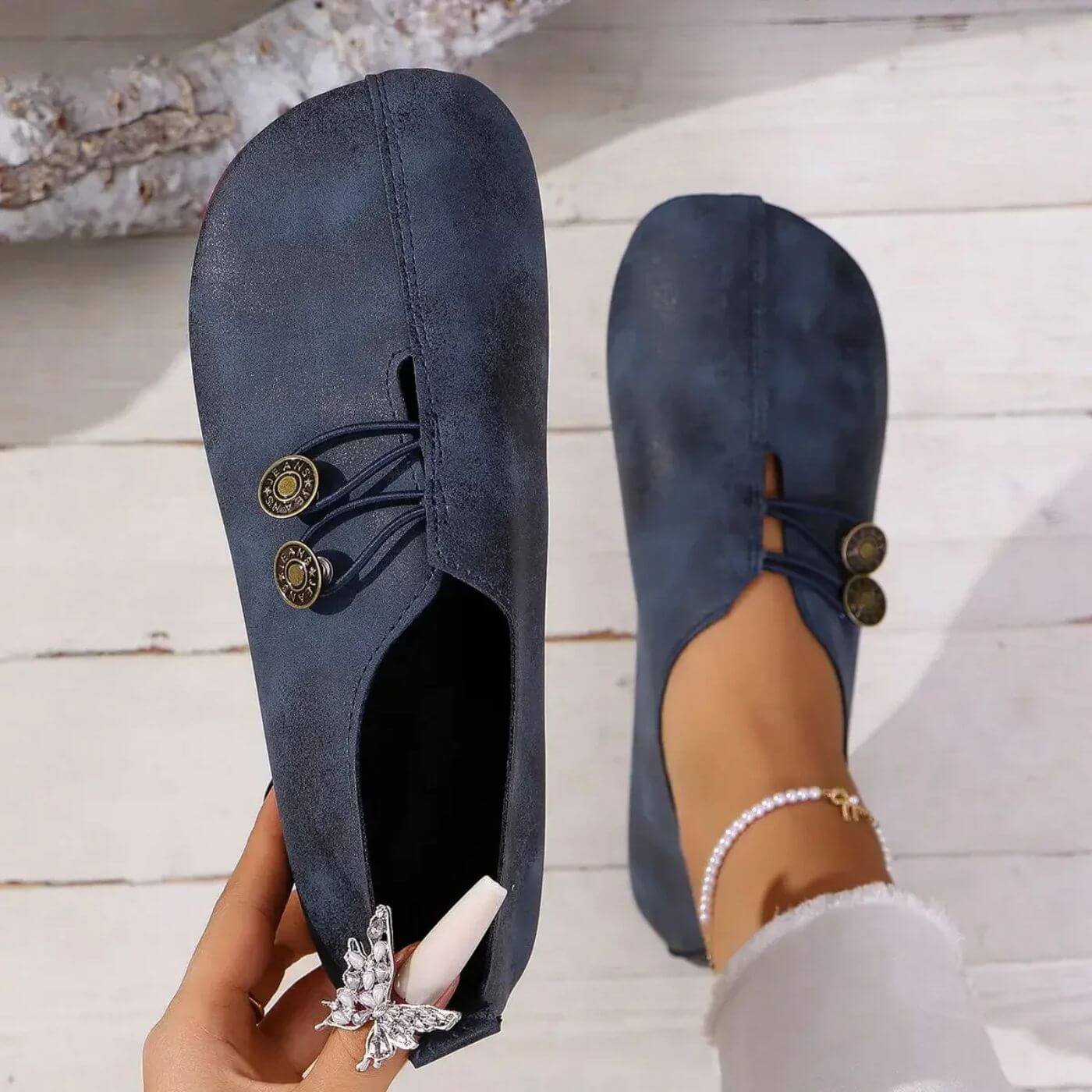 Colette | Élégantes ballerines plates à double bouton pour femmes