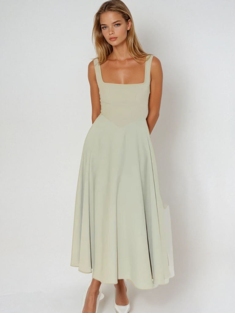 Élodie | Robe midi sans manches à encolure carrée pour femmes