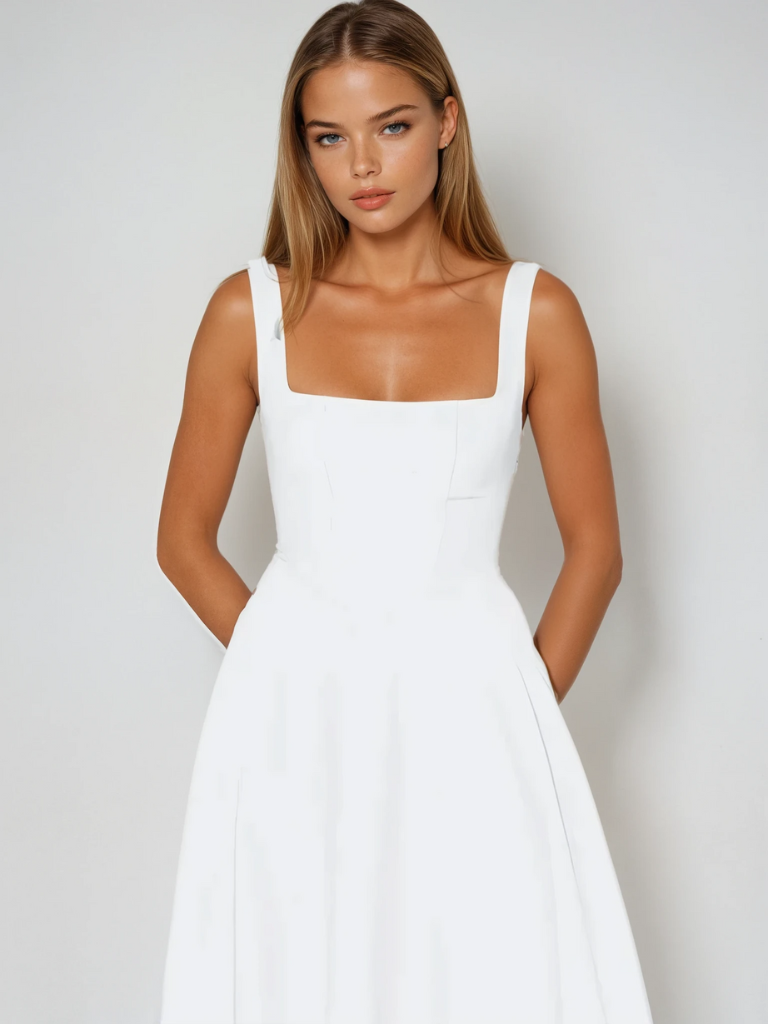 Élodie | Robe midi sans manches à encolure carrée pour femmes