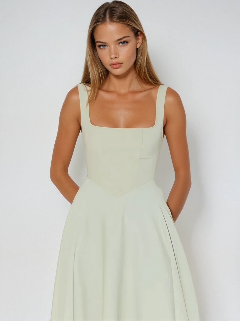 Élodie | Robe midi sans manches à encolure carrée pour femmes
