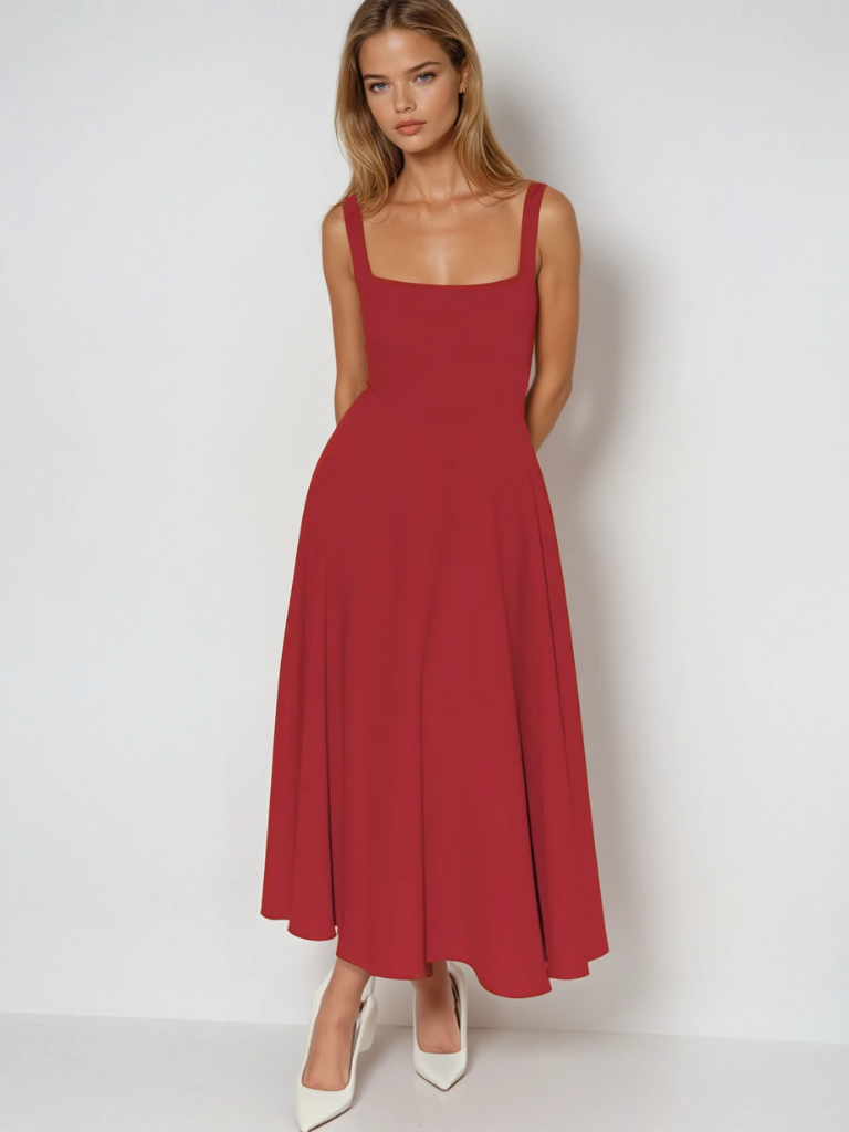 Élodie | Robe midi sans manches à encolure carrée pour femmes