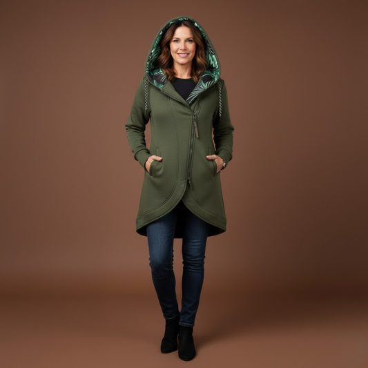 Nadine | Veste zippée asymétrique à capuche pour femmes