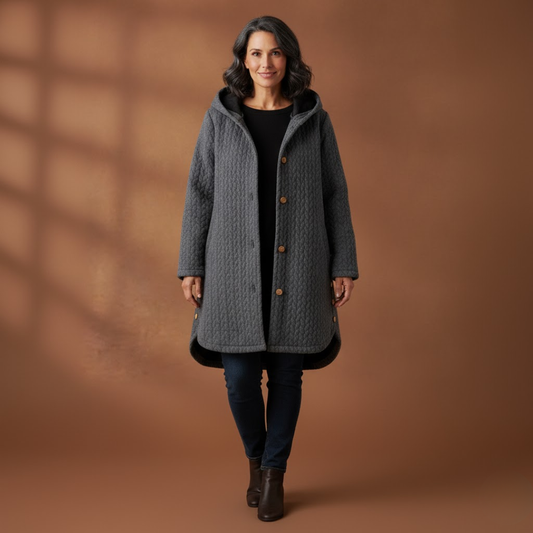 Edith | Veste à capuche boutonnée style cocoon pour femme