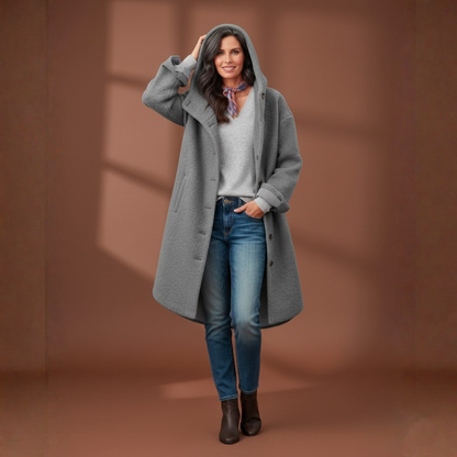 Ninon | Manteau long à col large en laine douce pour femme