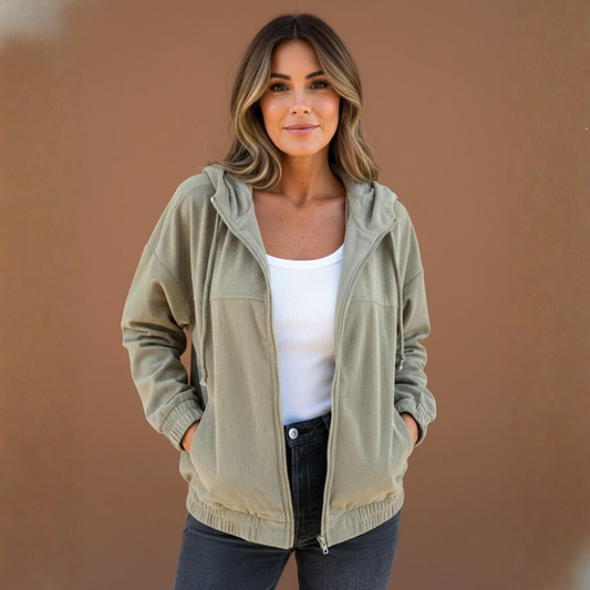 Yuna | Veste à capuche zippée en velours côtelé pour femmes