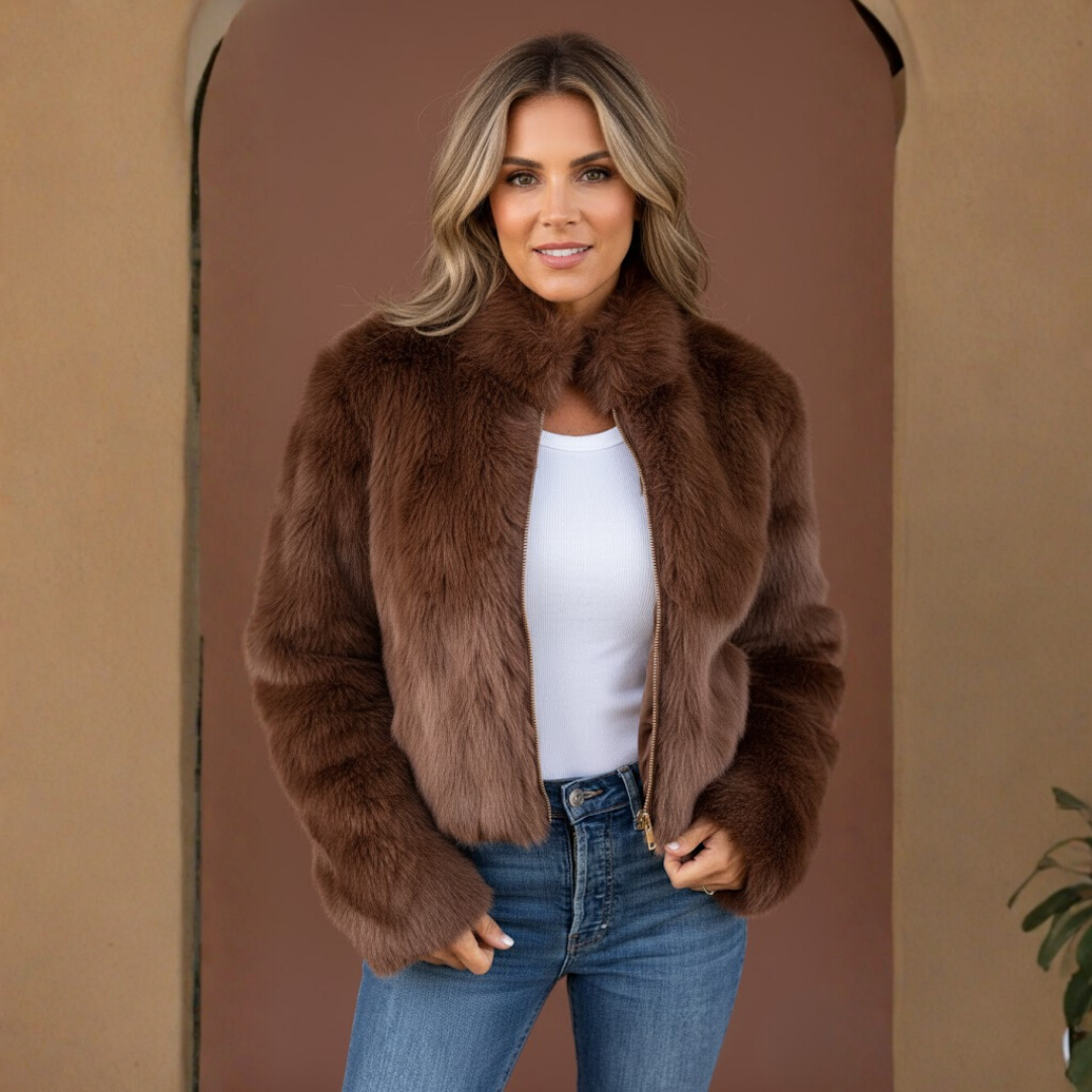 Capucine | Veste courte en fausse fourrure zippée pour femme