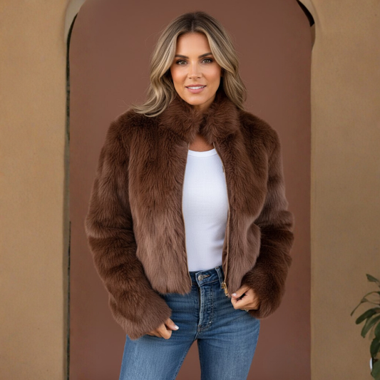 Capucine | Veste courte en fausse fourrure zippée pour femme
