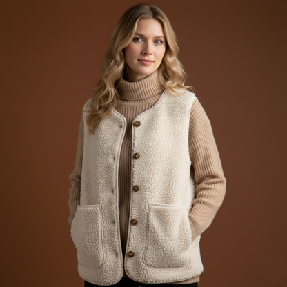Margaux | Gilet sans manches en peluche à poches pour femmes