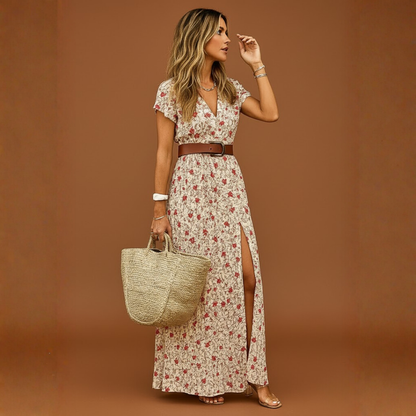 Claire | Robe longue fleurie à fente latérale