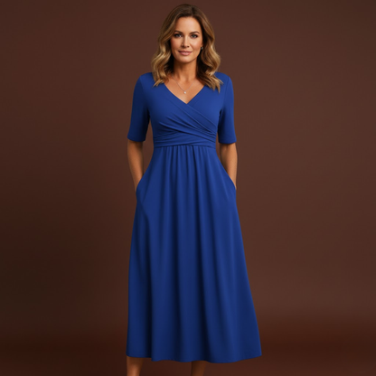 Gabrielle | Robe longue à col croisé et manches mi-longues pour femmes