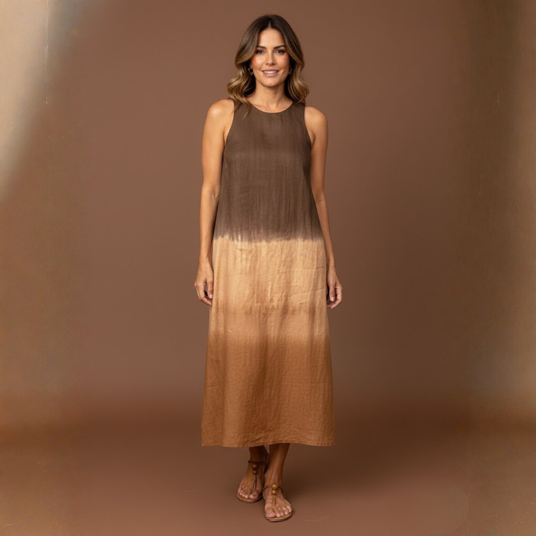 Robe Verte Dégradée Sans Manches - Taille 44 (FR) - Longueur Genou - Viscose - Occasion TB État