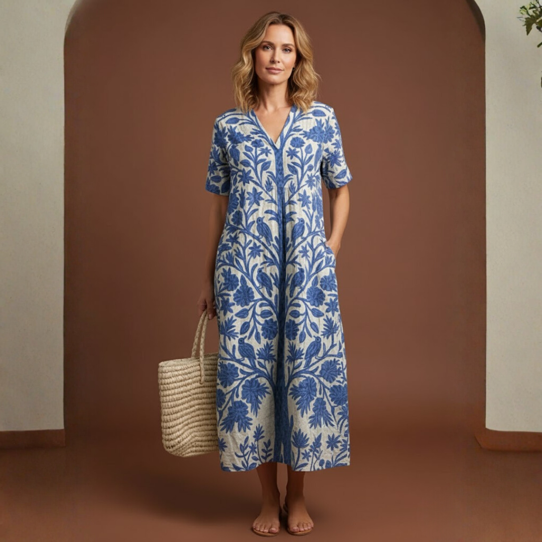 Océane | Robe ample à imprimé fleuri et col fendu pour femme