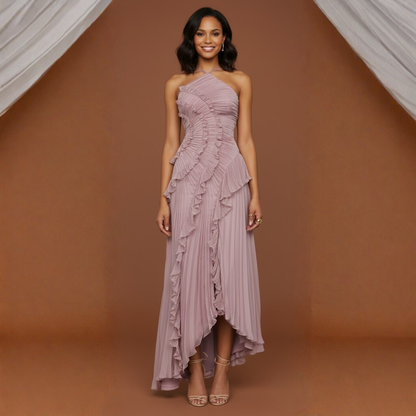 Aurélie | Robe plissée asymétrique à volants et col croisé pour femme