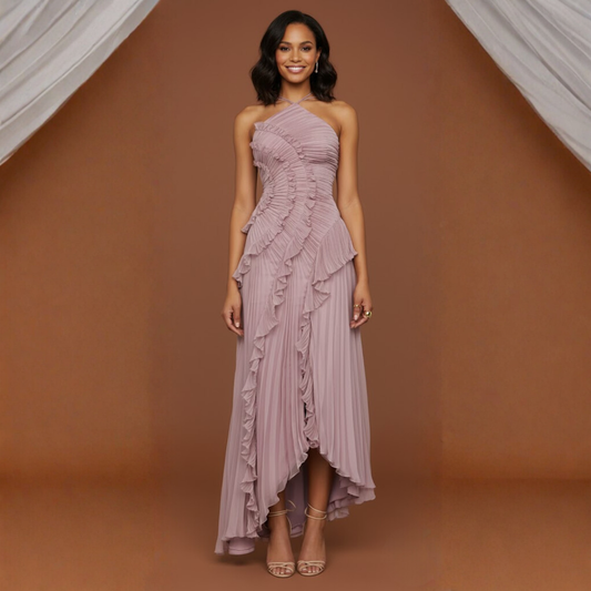 Aurélie | Robe plissée asymétrique à volants et col croisé pour femme