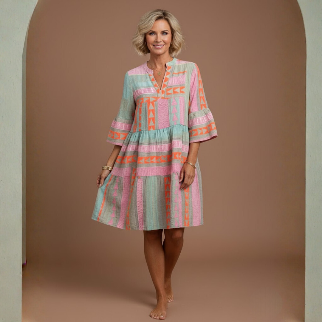 Nathalie | Robe ample à motifs géométriques et manches évasées pour femme