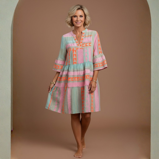 Nathalie | Robe ample à motifs géométriques et manches évasées pour femme