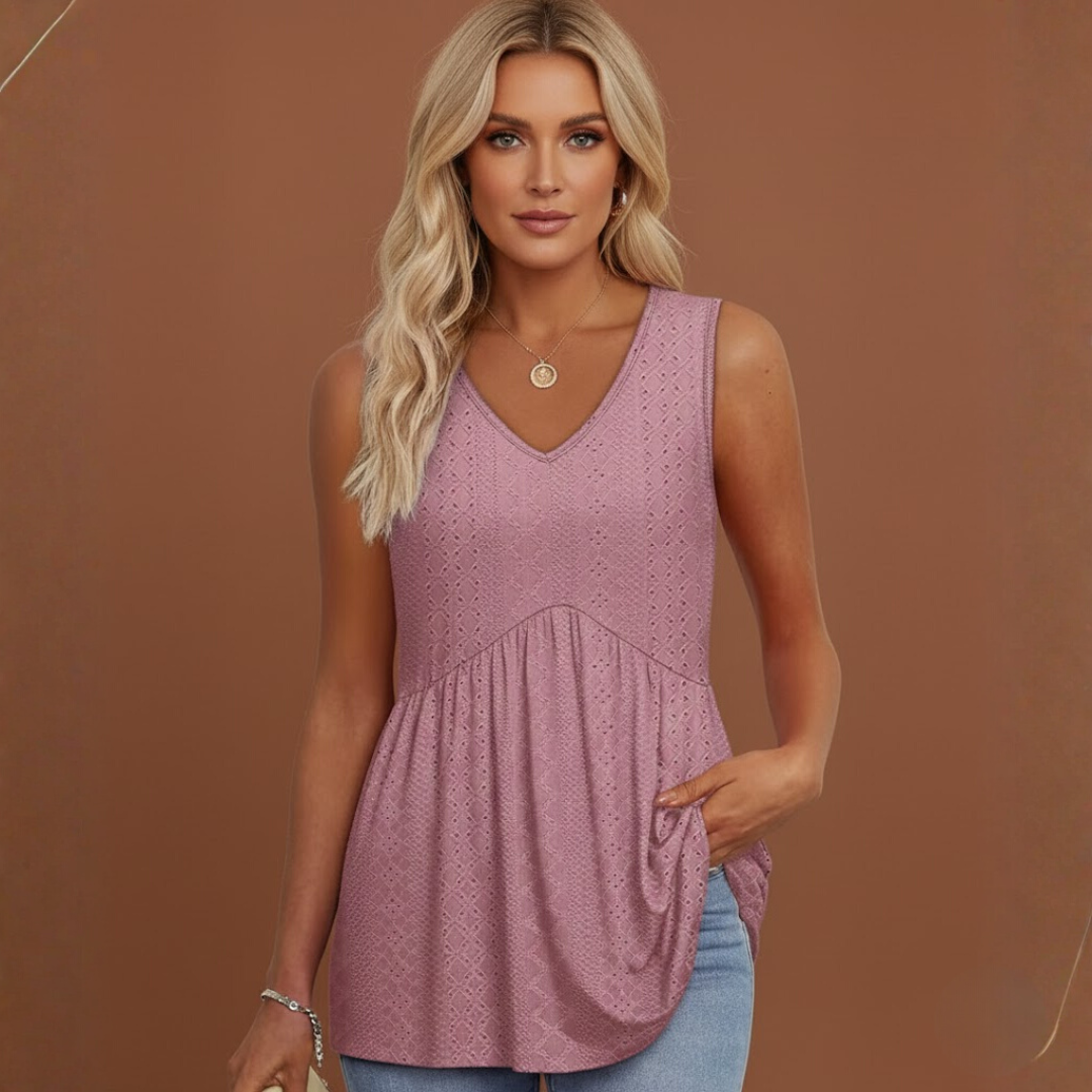 Julie | Haut sans manches à col en V et taille froncée pour femme