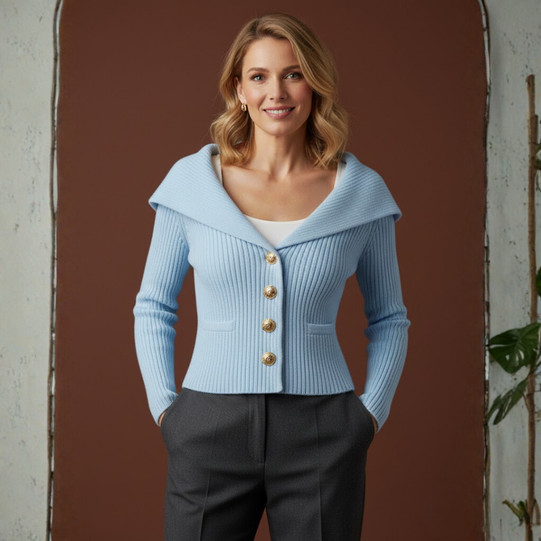 Laurina | Cardigan à col drapé et boutons décoratifs