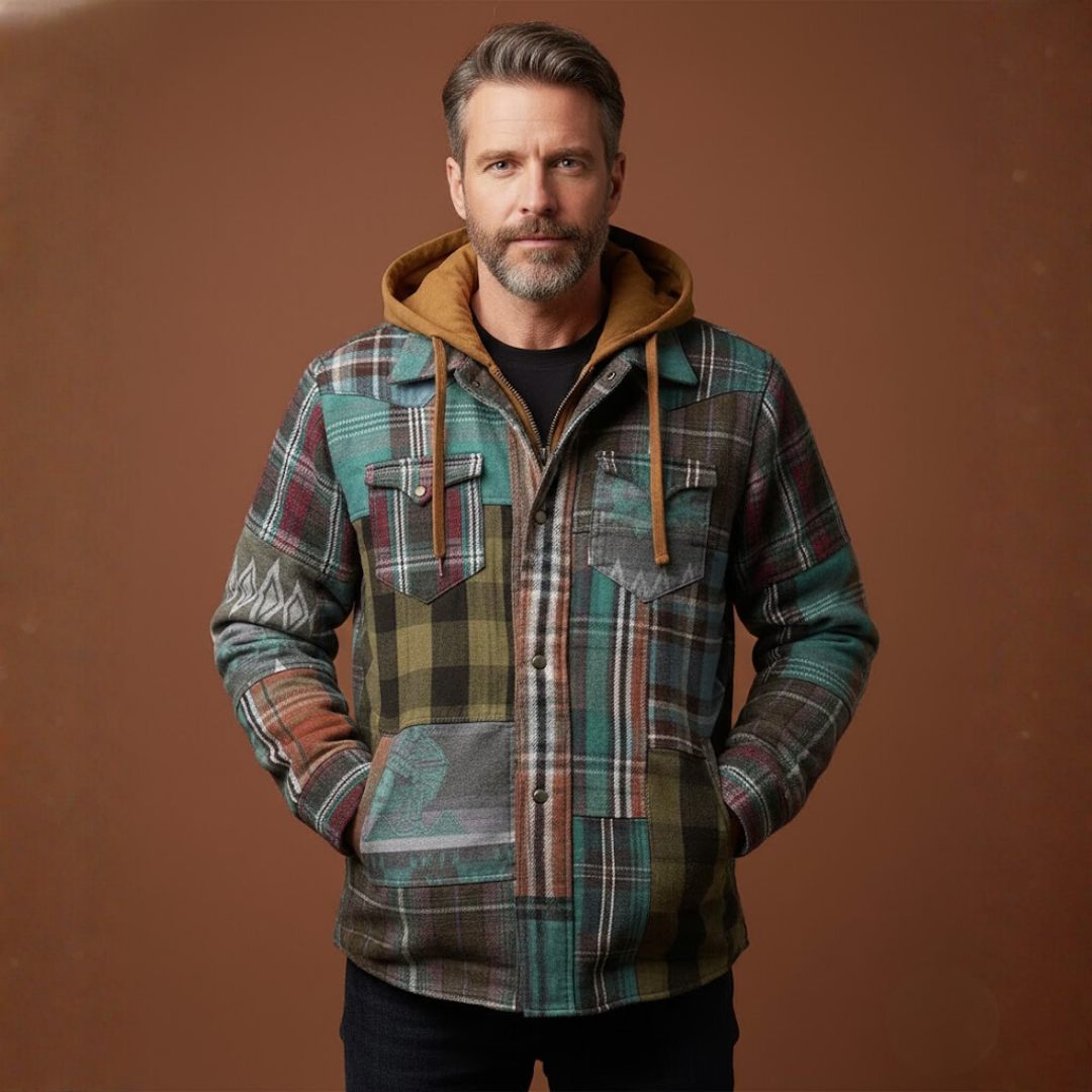 Olivier | Veste à carreaux matelassée avec capuche pour hommes