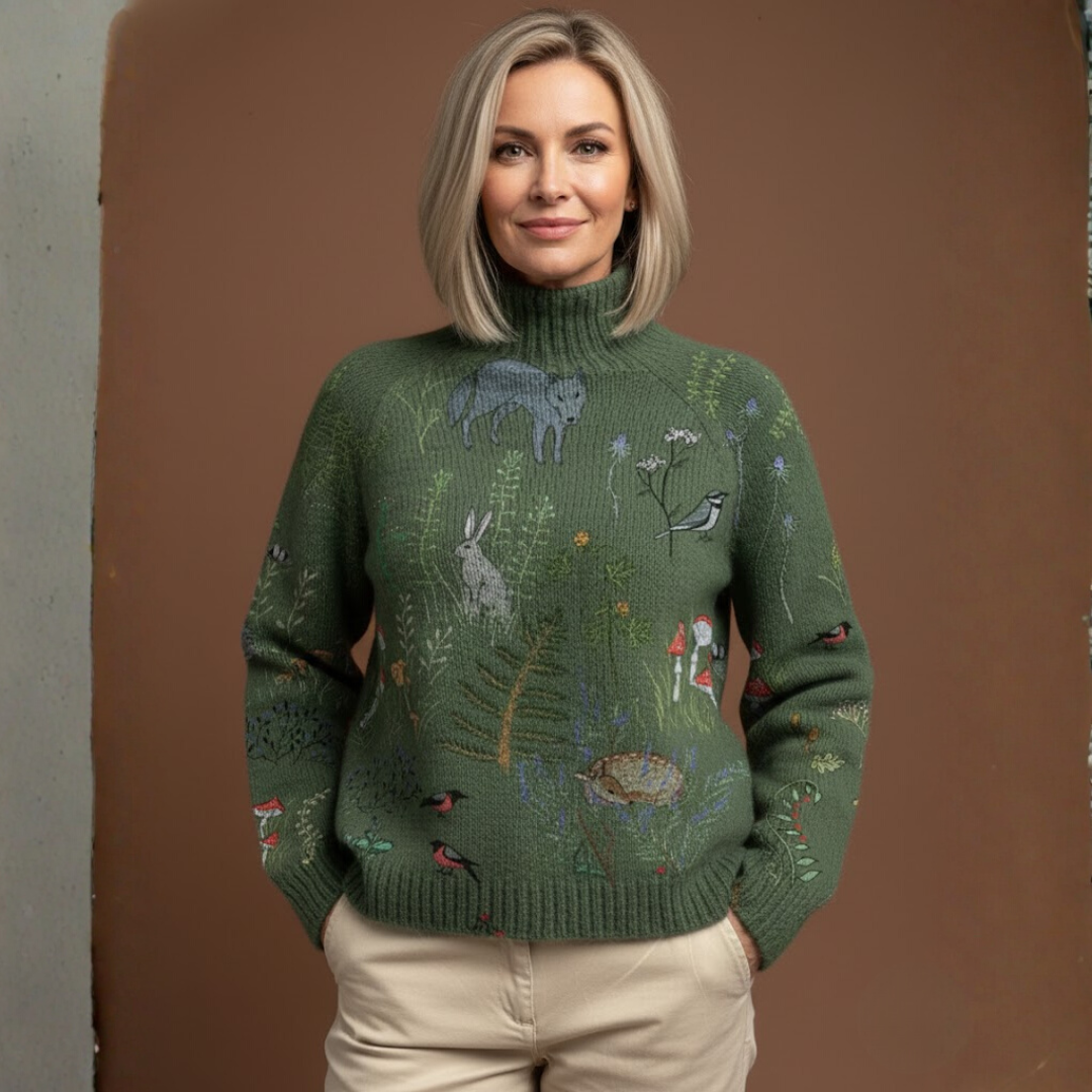 Déborah | Pull à col montant motif nature pour femme