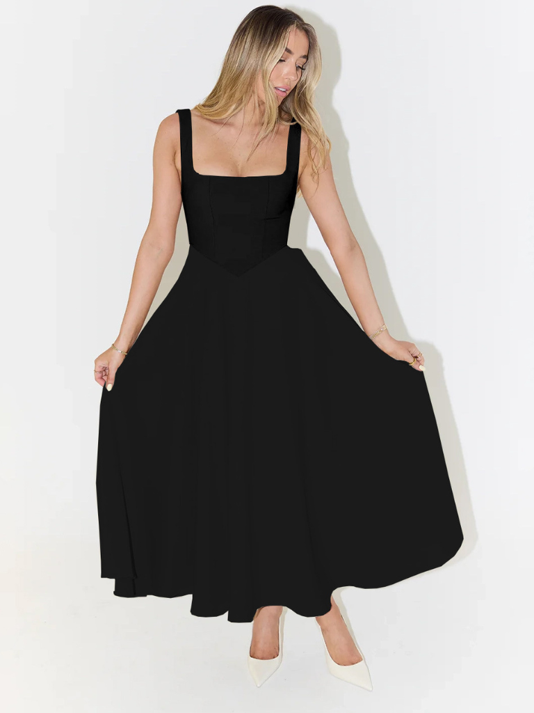 Élodie | Robe midi sans manches à encolure carrée pour femmes