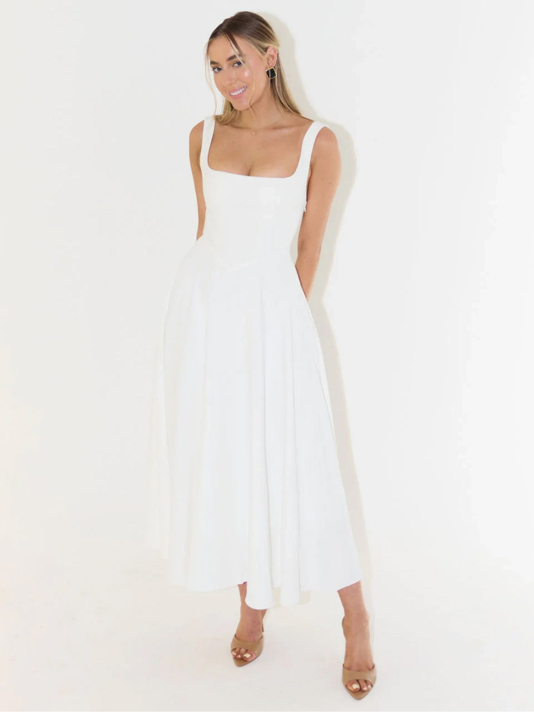 Élodie | Robe midi sans manches à encolure carrée pour femmes