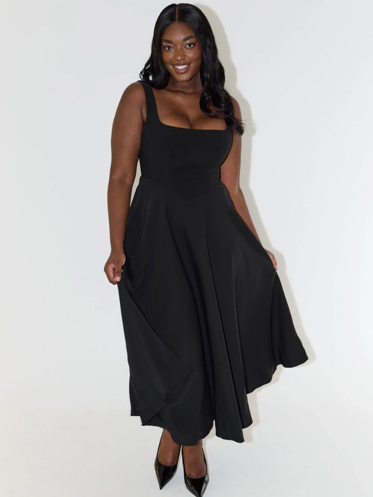 Élodie | Robe midi sans manches à encolure carrée pour femmes