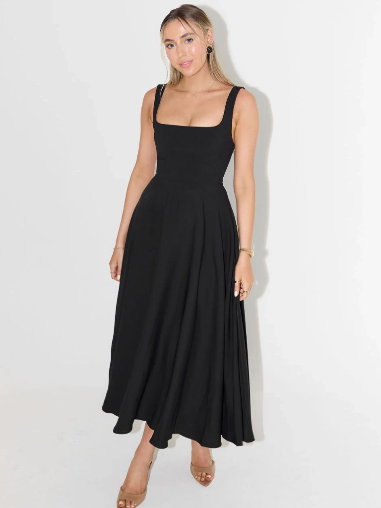 Élodie | Robe midi sans manches à encolure carrée pour femmes