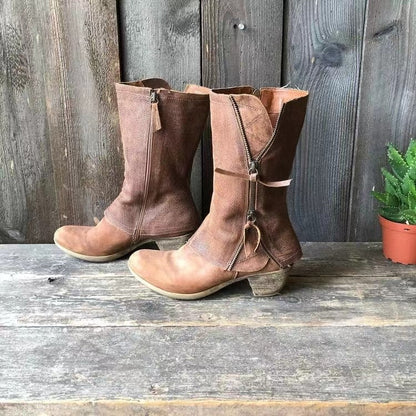 Marie | Bottes à talon bas avec fermeture éclair pour femme