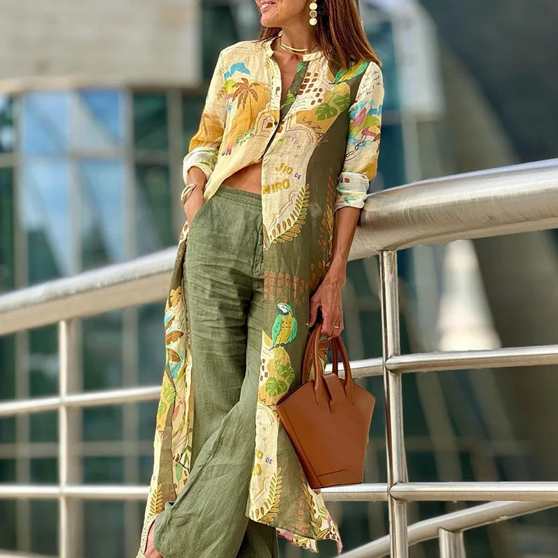 Amélie | Blouse longue fluide à imprimé tropical pour femme