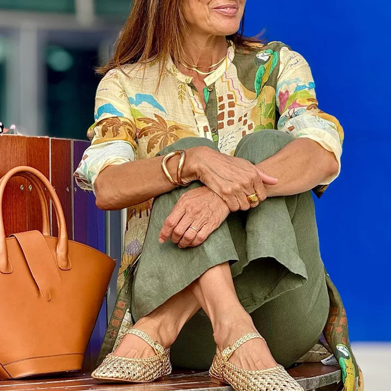 Amélie | Blouse longue fluide à imprimé tropical pour femme