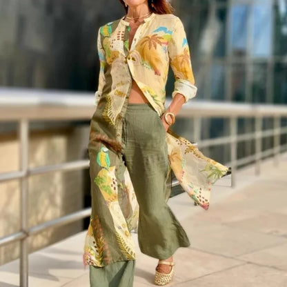 Amélie | Blouse longue fluide à imprimé tropical pour femme