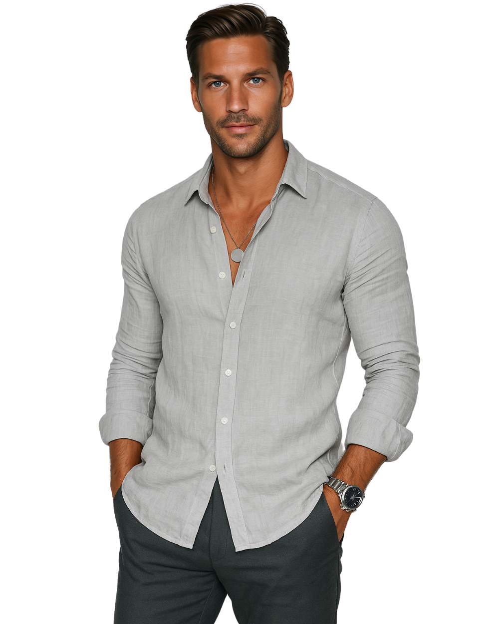 Louis | Chemise décontractée en lin à manches longues pour homme