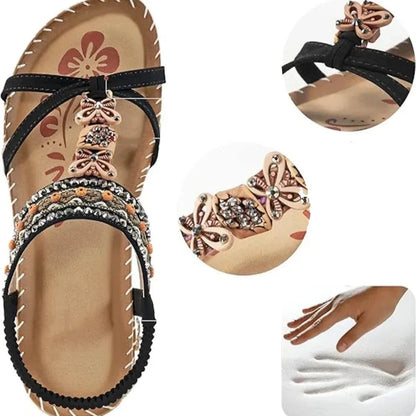 Zoé | Sandales plates brodées à brides croisées pour femme