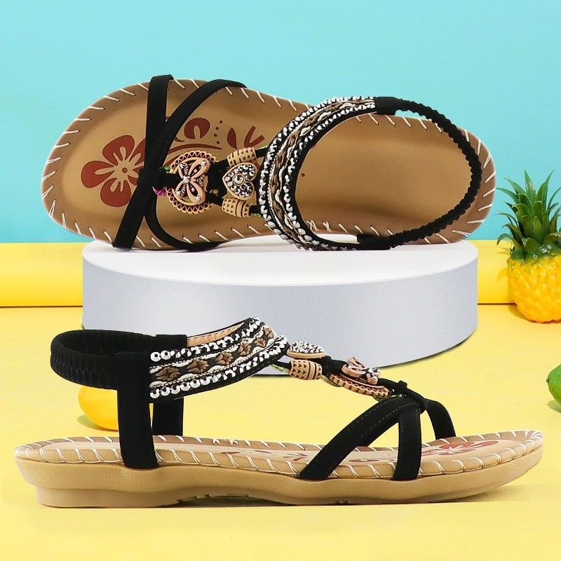 Zoé | Sandales plates brodées à brides croisées pour femme