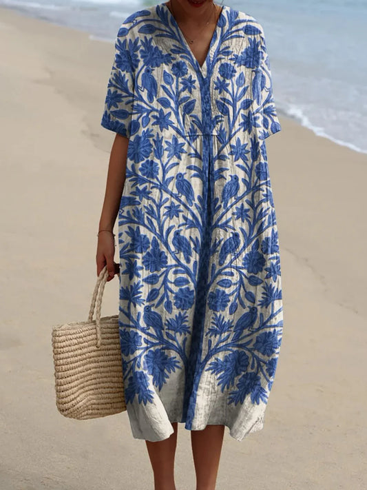 Océane | Robe ample à imprimé fleuri et col fendu pour femme